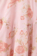 Holiday Pink Flower Print Halter Floral Dress