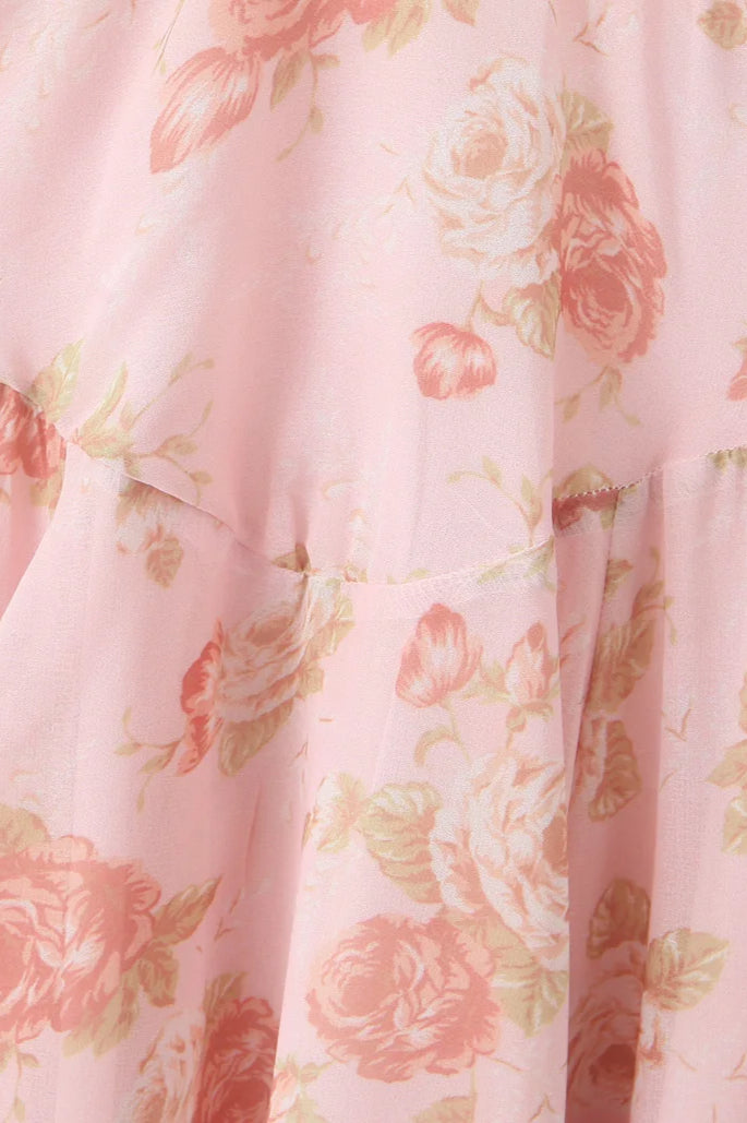 Holiday Pink Flower Print Halter Floral Dress