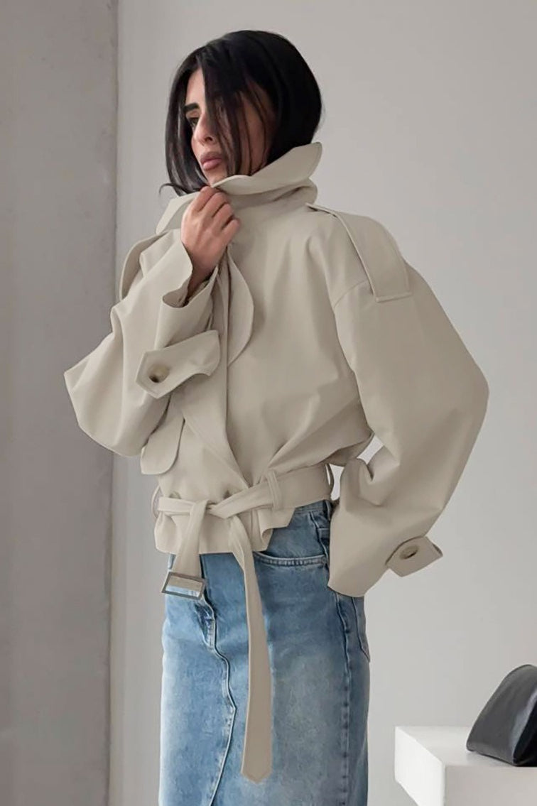 Belted Collared Long Sleeve Jacket