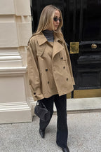 Chic Khaki Trench Collar Jacket