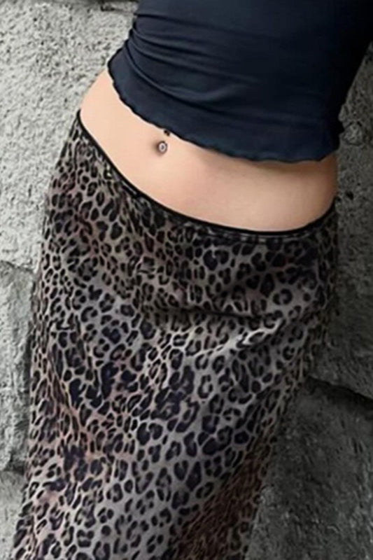 Lace Trim Leopard Patchwork Skirt