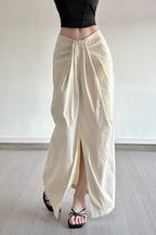 Knotted Waist Solid High-Slit Bodycon Skirt