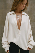 Sexy V Neck Knit Collar Blouse