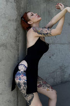 Solid Color Backless Halter Mini Dress