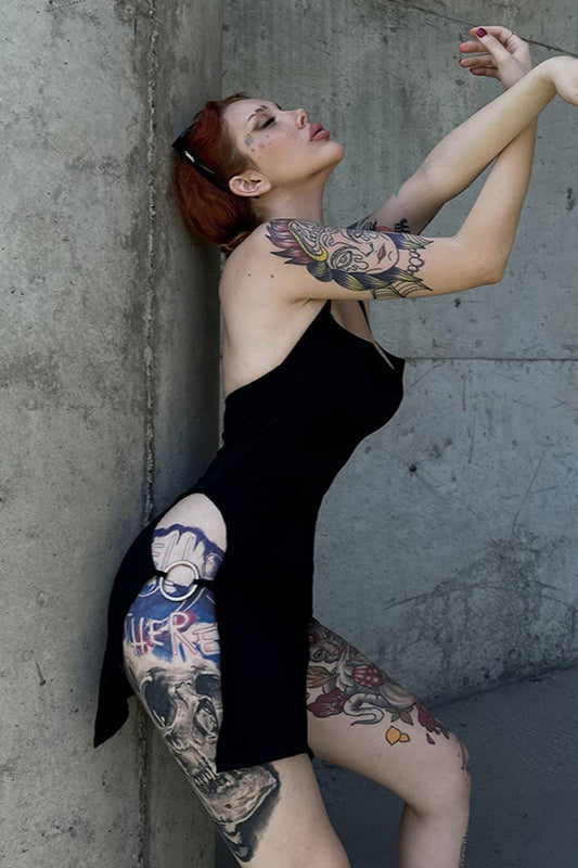 Solid Color Backless Halter Mini Dress