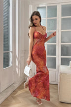 Vintage Printed Floral Lace-Up Floral Dress