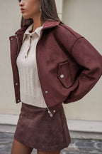 Loose Fit Red-Brown Suede Jacket
