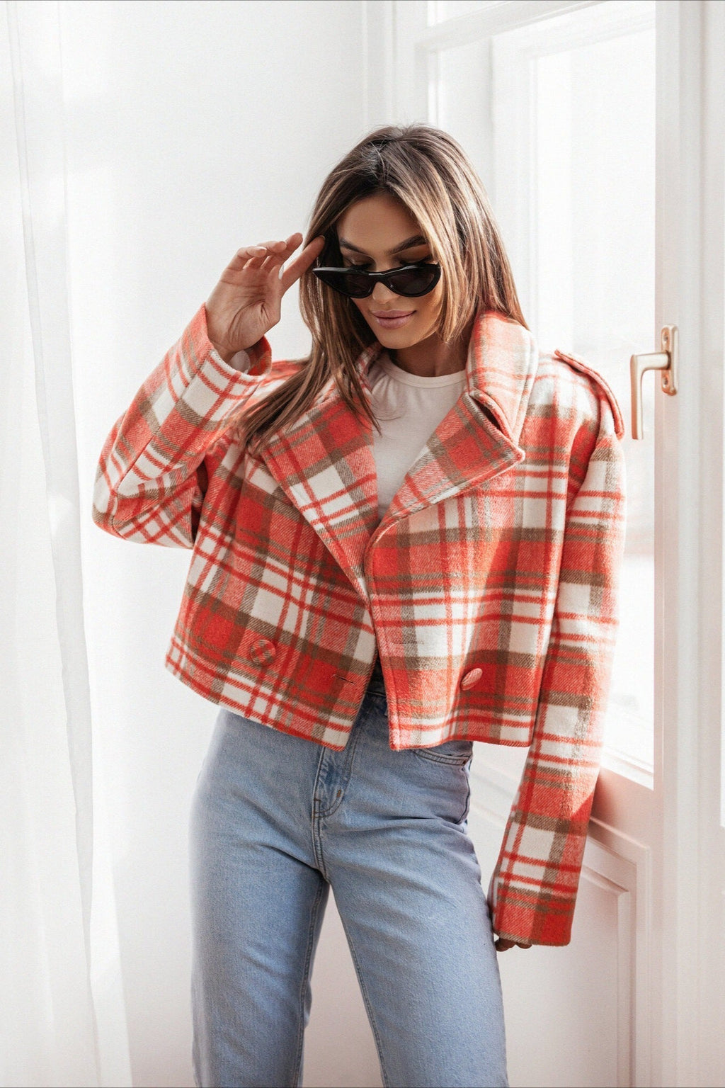 Plaid Wool Blend Blazer Coat