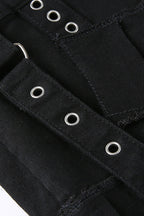 Irregular Denim Pleated Buckle Skirt