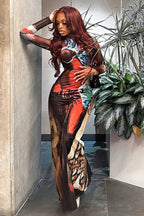 Sexy Street Style Floral Print Bodycon Maxi Dress