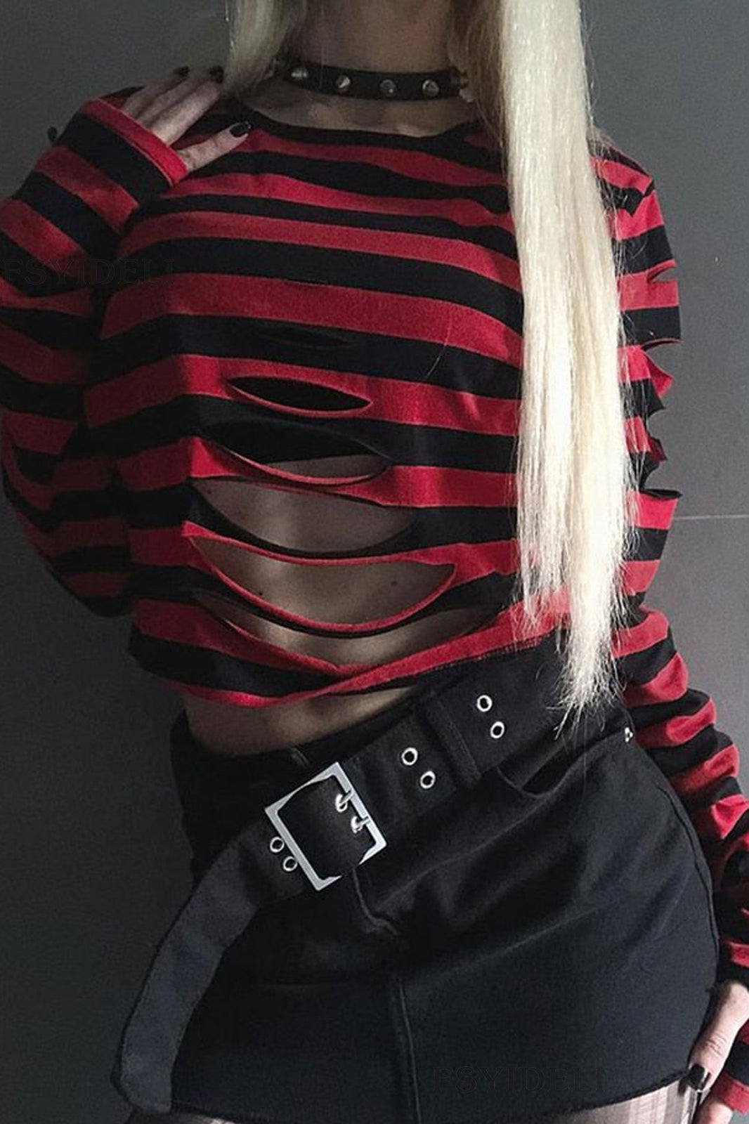 Striped Cutout Long Sleeve T-shirt