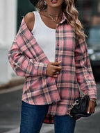 Plaid Oversized Button-Up Blouse
