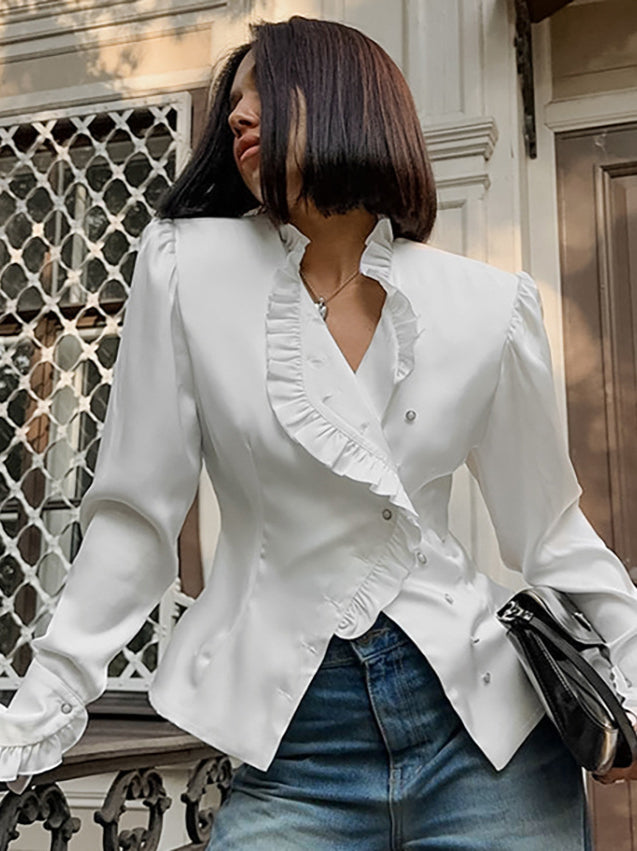Ruffled Victorian Style Fitted Blouse