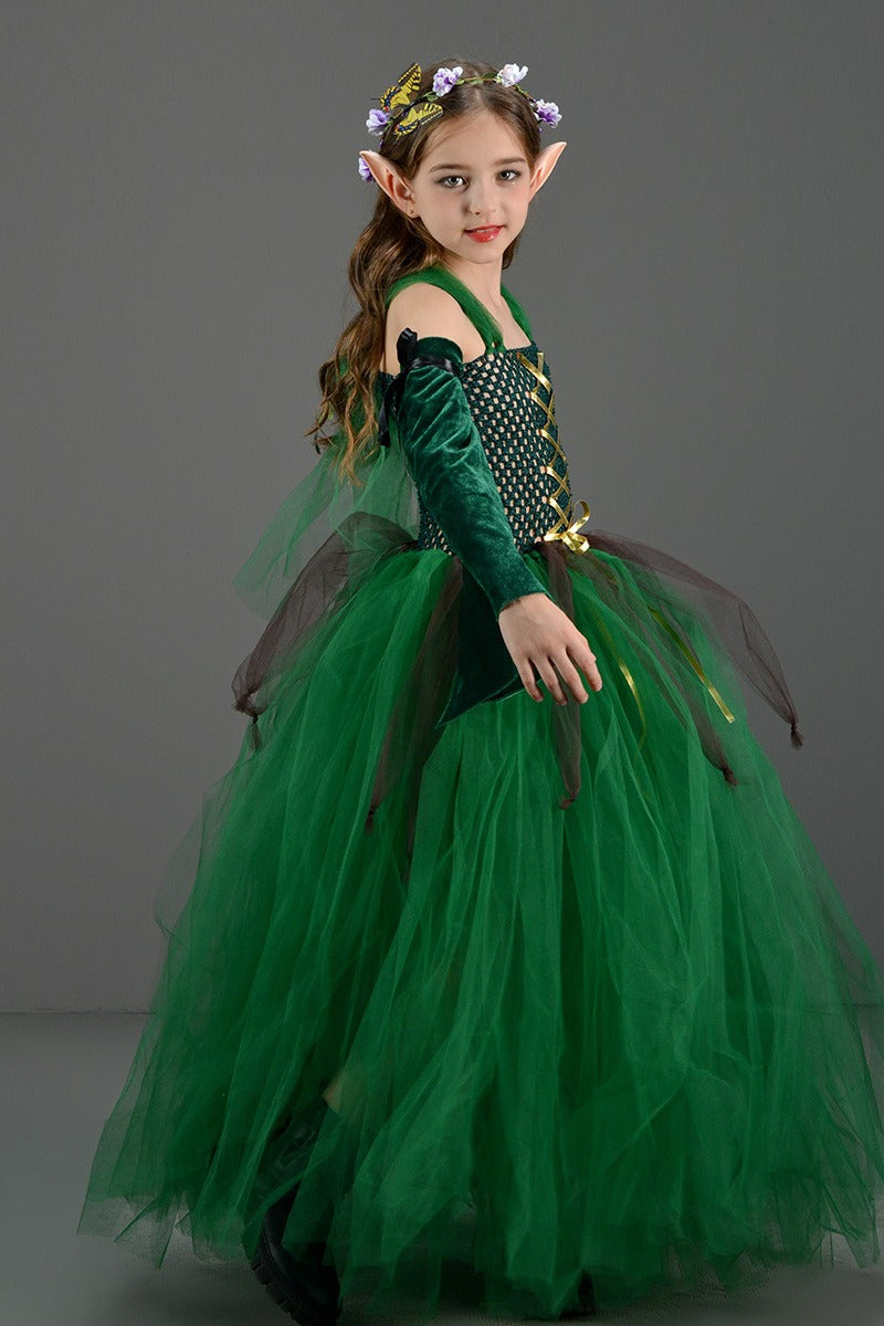 Green Elf Dress Kid Halloween Costume
