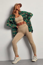 Wool Blend Polo Collar Button-Down Pocket Blouse