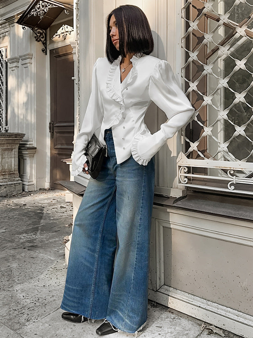 Ruffled Victorian Style Fitted Blouse