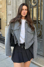 Street Style Tweed Crop Coat