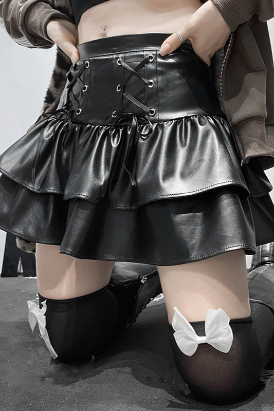 Dark Style Pleather Flare Skirt