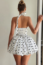 Sexy Polka Dot Halter Backless Mini Dress