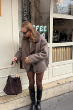 Faux Shearling Collared Casual Coat