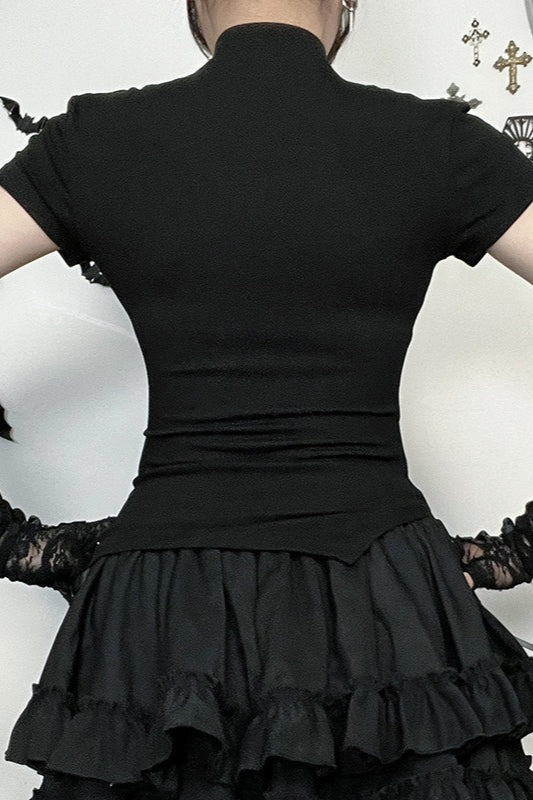 Gothic Cutout Cross Mock Neck T-Shirt