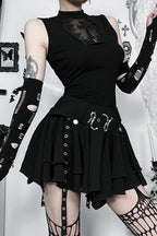 Gothic Asymmetrical Metal Trim Skirt