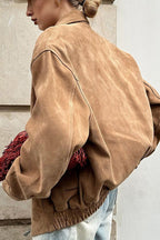 Retro Faux Suede Collared Jacket