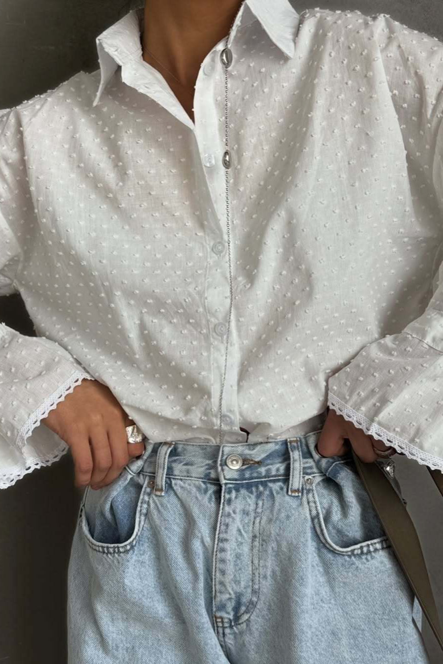 Cotton Single-Breasted Bell Sleeve Blouse