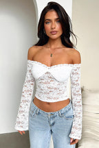 Sexy Bardot Sheer Lace Knit Top