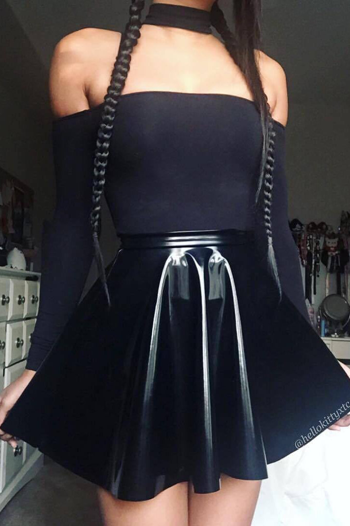 Shiny PU Pleated Gothic Skirt