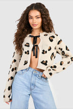 Tie Front Leopard Knit Cardigan
