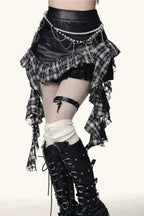 Halloween Plaid PU Mini Skirt