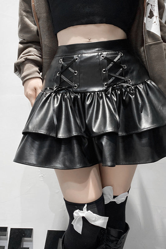 Dark Style Pleather Flare Skirt