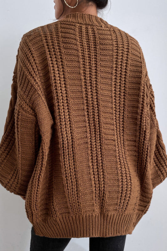 V-Neck Vintage Cable Knit Balloon Sleeve Cardigan