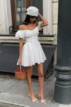 Sweet White Off Shoulder A-Line Boho Dress
