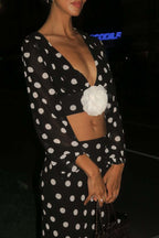 Polka Dot V-Neck Crop Skirt Two Pieces Set