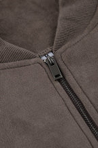 Retro Gray Suede Bomber Jacket