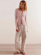 Buttoned Ribbed Knit Cardigan