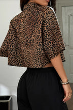 Fashion Leopard Print Crop Short Sleeve Blouse