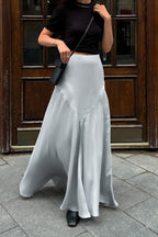 Satin High-Slit A-Line Midi Skirt