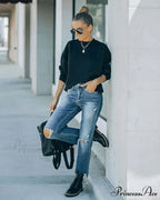 2024 Blue New Hole Straight Women's All-Match High Waist Casual Ladies Washed Jean