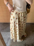 2024 Bohemian Maxi Skirt Tall Waist Flower Printed Hippie Rose Stylish