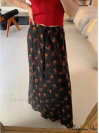 2024 Bohemian Maxi Skirt Tall Waist Flower Printed Hippie Rose Stylish