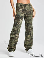 2024 Camouflage Women's Cargo High Wist Vintage Baggy Denim Straight Casual Fashion Jean