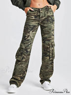 2024 Camouflage Women's Cargo High Wist Vintage Baggy Denim Straight Casual Fashion Jean