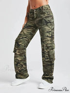 2024 Camouflage Women's Cargo High Wist Vintage Baggy Denim Straight Casual Fashion Jean