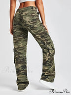 2024 Camouflage Women's Cargo High Wist Vintage Baggy Denim Straight Casual Fashion Jean