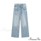 2024 Female Fashion Patchwork Denim Pant High Waist Vintage Women Casual Street Slim Wide Leg Long Jean