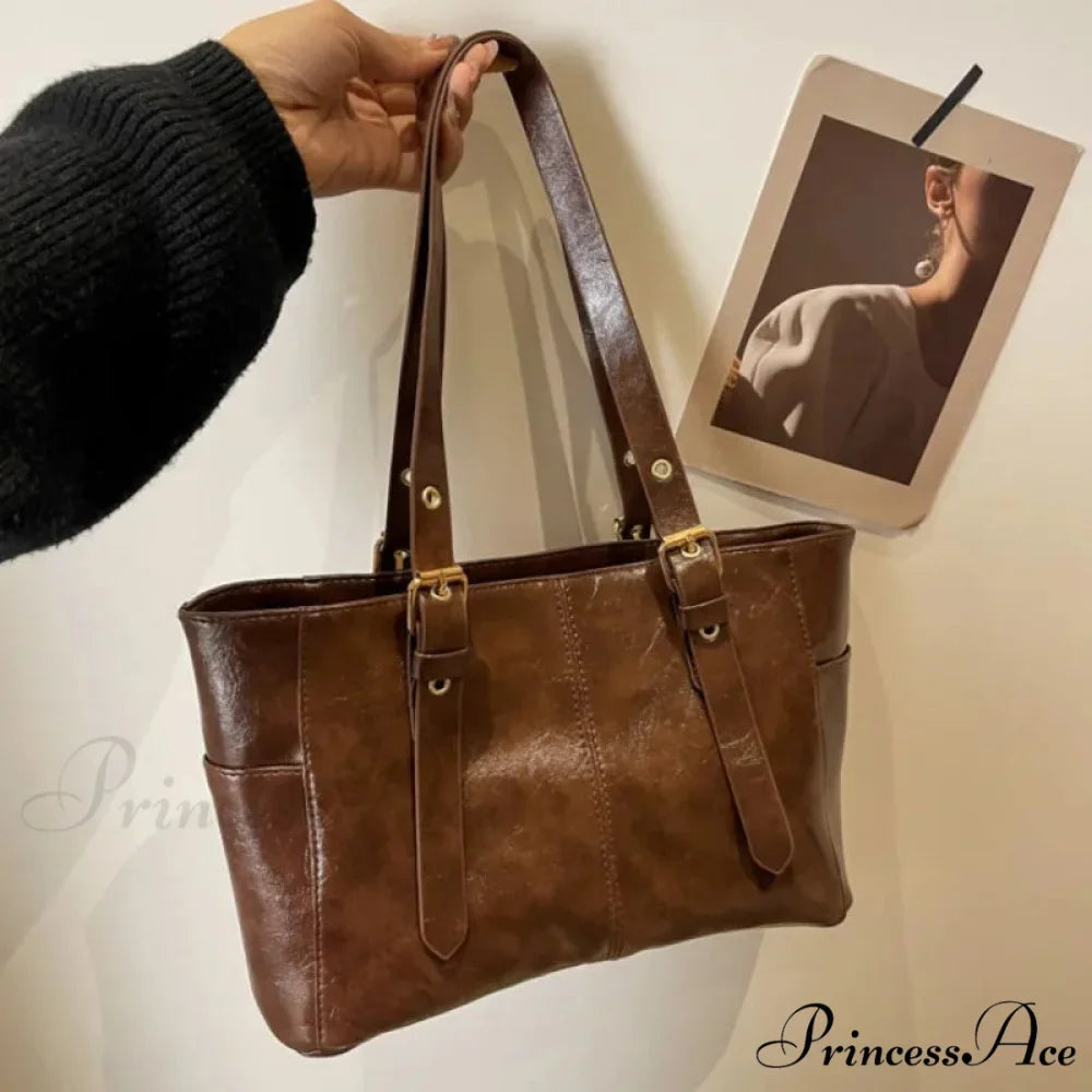 2024 Korean Vintage Faux Leather Shoulder Bag