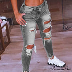 2024 Low Waist Hip Lift Ripped Holes Skinny Pants